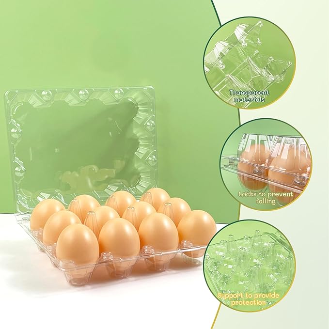 Egg Cartons Plastic Egg Carton Clear Egg Container Cheap Bulk for Home Ranch Chicken Farm Commercial Market Display (3x4 Grids, 10)