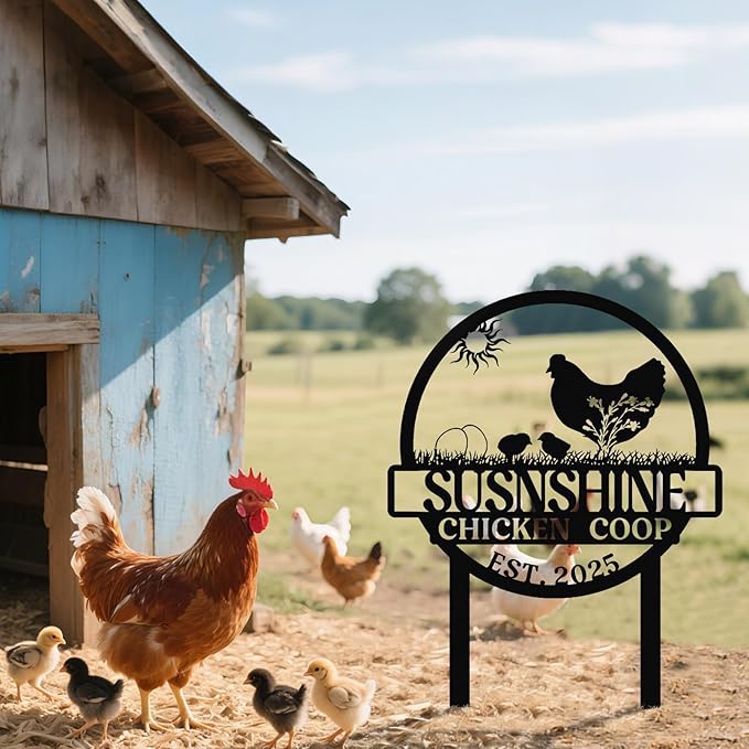 Personalized Chicken Coop Sign – Custom Metal Name Farm Sign, Outdoor Hen House Décor, Rustic Garden Lawn Plaque, Customizable Chicken Farm Sign with Name & Established Date, Unique Gift