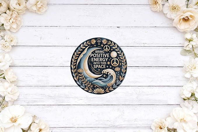Positive Energy Metal Sign 8x8in Round Inspirational Plaque for Office Wall Decor Motivational Gift