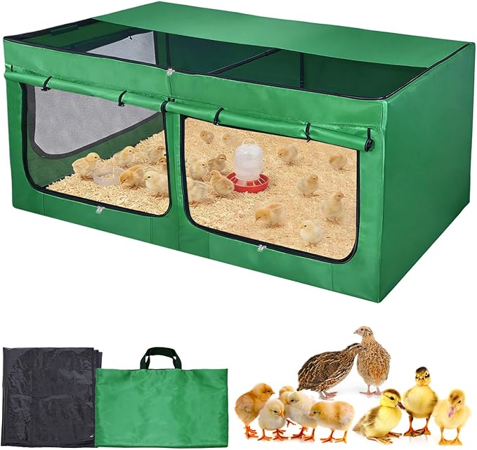 Brooder Box for Chicks, Chicken Run Large Chick Starter Kit Portable Brooding Pen with Breathable Mesh & Waterproof Pad Outdoor Indoor Small Animal Enclosures for Chicken Duck Quail (Large)
