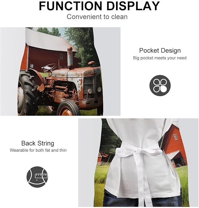 Company Farm Tractor Kitchen Apron Adjustable Bib Waterproof Restaurant Aprons with Pocket Unisex Personalized Chef Apron for Cooking Pottery Baking Painting