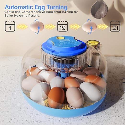 Incubator for Chicken Eggs,18 Eggs Smart Incubator with Automatic Egg Turning and Humidity Control,Egg Incubator with Automatic Water Bottle Refill & Timing Function for Chicken,Ducks,Goose,Pigeon