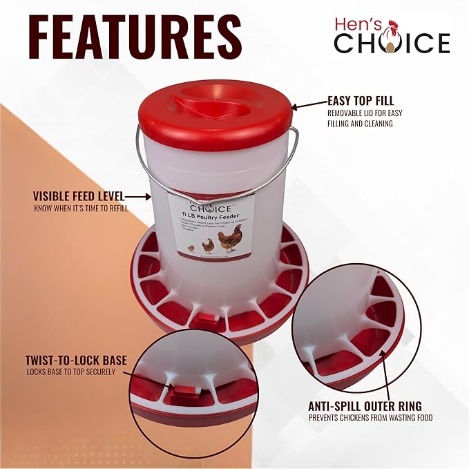 Hen's Choice Chicken Feeder and Waterer Set, 11 lb Feed Capacity, 2.1 Gallon Water Capacity, Adjustable Height (Green)