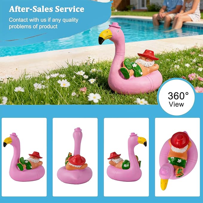 Teaeeno Garden Gnome on Flamingo - Funny Gnome Figurine - Cute Gnome Lawn Statue - for Outdoor or House Decoration