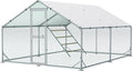 Large Metal Chicken Coop, 10x13x6.5FT Chicken Runs for Yard with Cover and Roosting Perch, Split Doors Walk in Chicken Coop