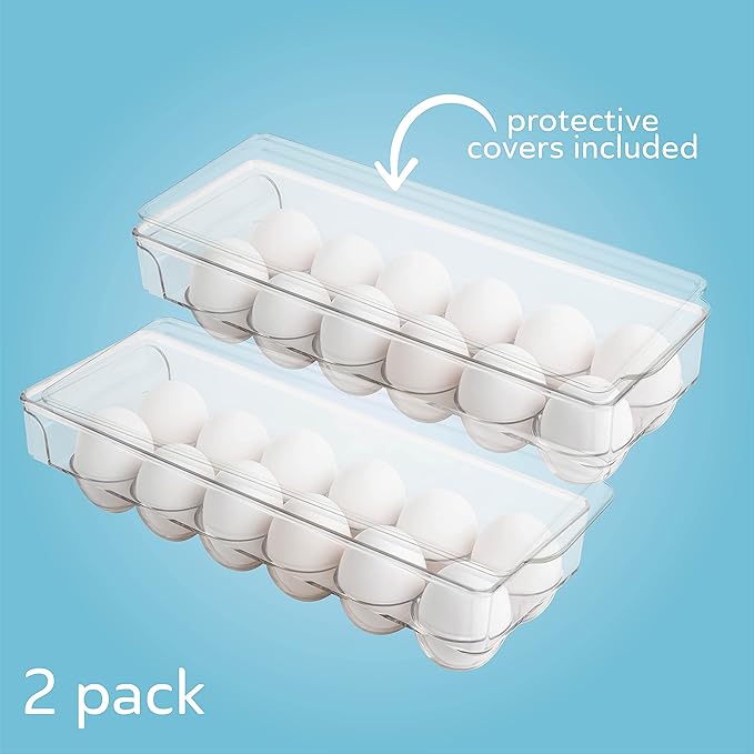 Egg Holder for Fridge 12 count 2 Pack Egg Container for Refrigerator Clear Stackable with Lid & Handles