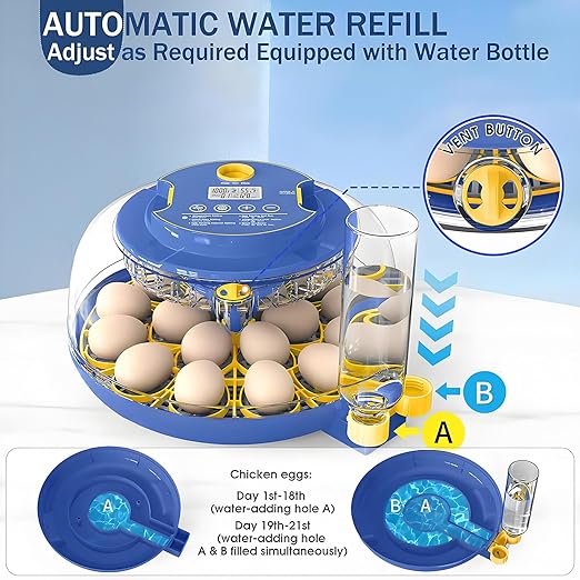 18 Egg Incubator with Automatic Egg Turning and Humidity Control,Water Refill,Egg Candler,Incubators for Hatching Chicken,Ducks,Goose,Quail,Pigeon,Parrot,Turkey for Farm, Home,Science Classroom