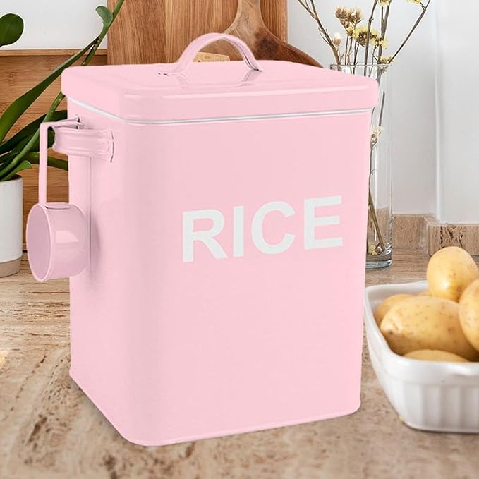 Metal Rice Storage Box, Flour Canister, Sealed Food Storage Bin, Sealed Food Storage Container for Grain Soybean Rice Beans, Pink M