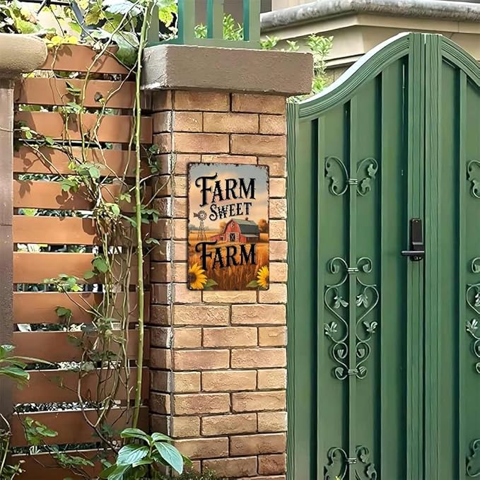 Farm Sweet Farm Rustic Countryside Motif 8x12 Inch Vintage Aluminum Metal Tin Signs-For Backyard Patio Porch Kitchen Living Room Wall Decor