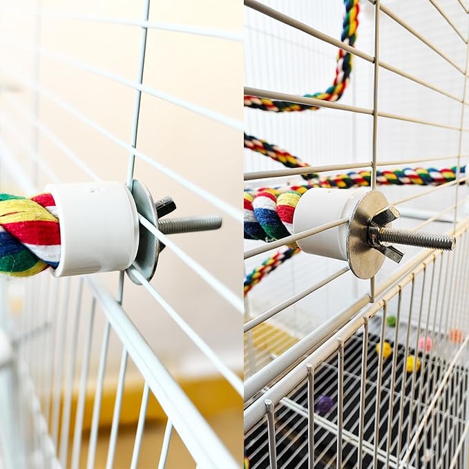 Bird Rope Perch & Birds Swing Set - Bird cage Accessories, Rope perches for Conures, Parrots,Cockatiel,Lovebird,Budgerigar,Parakeet perches for cage,Birds perches (2PCS Nipple 24inch)