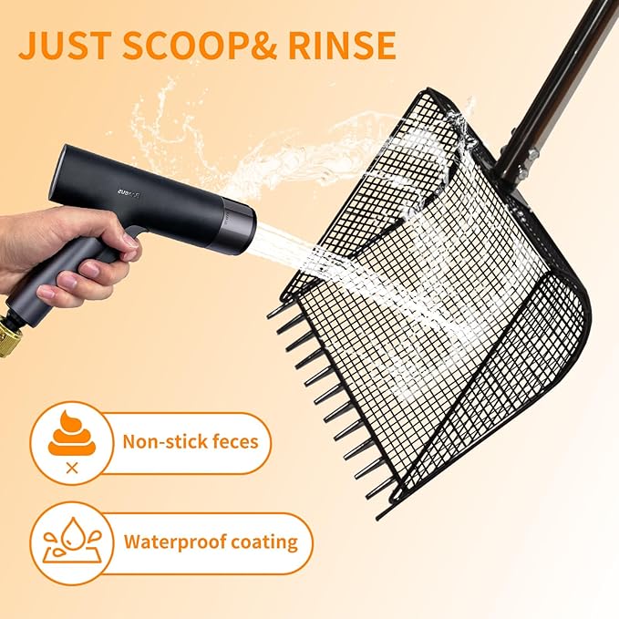 Chicken Poop Scooper & Rake 2-in-1 Metal Coop Shovel,Adjustable Stainless Steel Handle,Cleaning Tools for Chicken Coops & Farm Animals Scoop for Litter Scooper Sand Sifting Shovel Chicken Coops