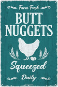 Farm Fresh Butt Nuggets Tin Sign Chicken Coop Vintage Metal Hanging Plaque for Farm Barn Yard Garden Egg Market Kitchen Bar Home Wall Decor Hen House Accessories Outdoor 12x8 Inch