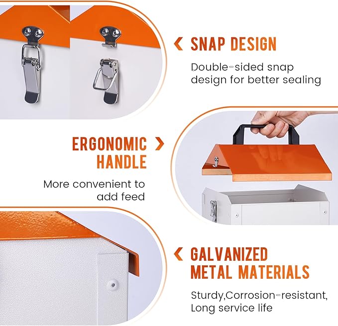 Galvanized Automatic Chicken Feeder No Waste 20lbs Large Metal Chicken Feeders Trough Dispenser Outdoor Poultry Feeders with Visual Window and Weatherproof Lid for Chickens Ducks Geese Turkeys Quails