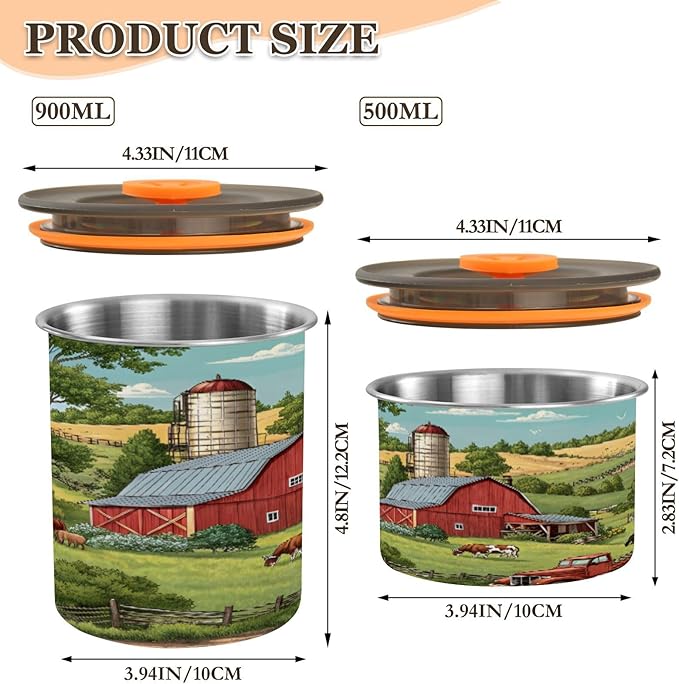 Rustic Farm Meadow Coffee Canister 17oz Stainless Steel Airtight Food Storage Container with Lid for Beans/Cereal Preserval