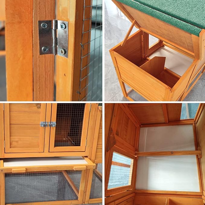 RUNVA Large Chicken Coop with Run, Wooden Hen House for 2-6 Chickens,Poultry Pet Hutch with Nesting Box