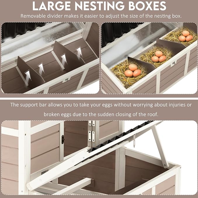 U-MAX Chicken Coop, 56" Large Wooden Chicken Hutch with 6 Nesting Boxes, Outdoor Hen House Chicken Cage,Brown