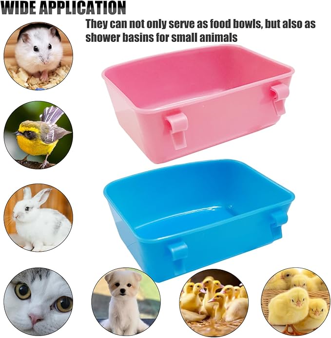 6 Pack Hanging Feeder,Food and Water Container, Bath Water Bowl Universal for Birds Hamsters Mice Rats Rabbit Guinea Pig Small Pets (Pink, Blue)
