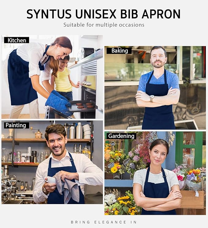 Syntus Adjustable Bib Apron with 2 Pockets Cooking Kitchen Aprons for Women Men Chef