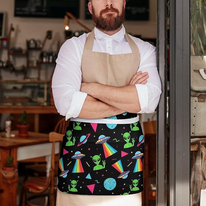 Server Apron with 3 Pockets Waist Waiter Waitress Half Apron Short Aprons
