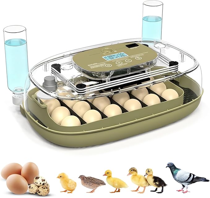 24 Egg Incubator with Humidity Display & Candler, Automatic Adjustable Turner, Temp & Humidity Control, Auto Water Refill – Large Capacity Hatcher for Chicken, Duck, Goose, Turkey, Quail