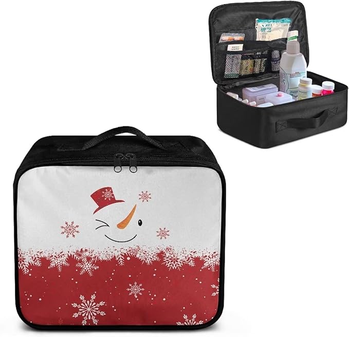 Rnyleeg Cute Empty First Aid Bag Emergency Medical Kit for College Dorm Christmas First Aid Kit for Car Medication Organizer for Home Snowman