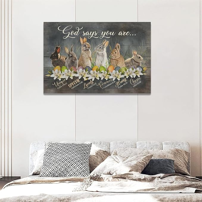 banonaty Bunny Pictures Wall Decor Cute Rabbit Decor Wall Art God Says You Are Canvas Print Modern Artwork Home Decoration For Kids Room Bathroom Bedroom Kitchen Office Framed 24''x16''
