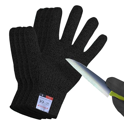 Cutting Gloves, 2 Pairs of Cut Resistant Gloves Food Grade, Cut Resistant Gloves for Kitchen, Oyster Shucking, Fish Fillet Processing, Carving Wood and Gardening(Large-Black)