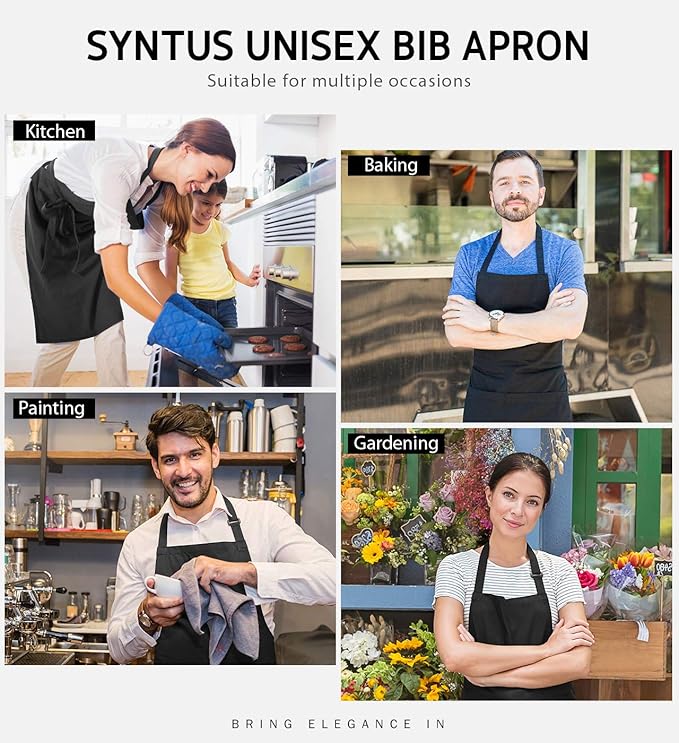 Syntus Adjustable Bib Apron with 2 Pockets Cooking Kitchen Aprons for Women Men Chef