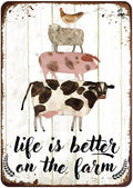 Rustic Farm Animals Metal Sign Vintage Style Life is Better on the Farm Wall Decor for Farmhouse Gift 12x8 Inches