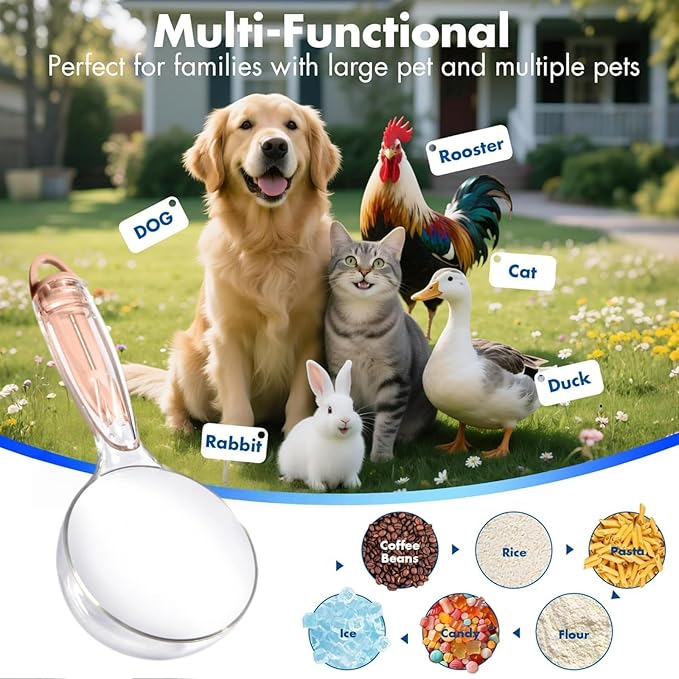 Pet Cat Dog Food Scoop, Dog Cup Capacity Cat Food Scooper With Sealing Clip, Puppy and Cat Coffee Bean, Flour Scoop Pink