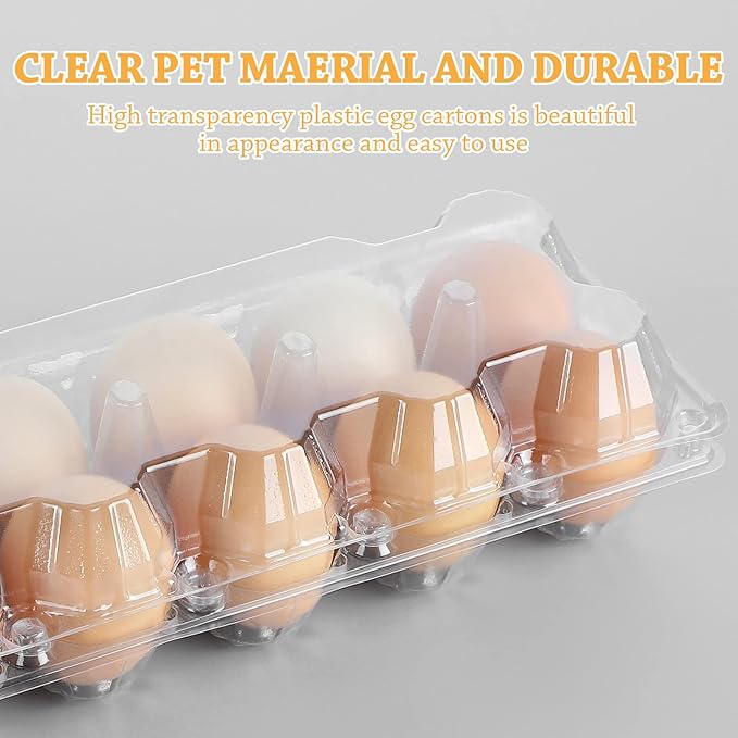 Tanlade 100 Pcs Plastic Egg Carton, 12 Grids Clear Chicken Egg Tray Disposable Plastic Holder Empty Container for Farm Refrigerator Fresh Storage