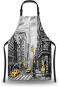 Baking Apron for Women Oil Painting Street View of New York Funny Aprons for Men for Kitchen Cooking Restaurant BBQ Painting Crafting 27” (W) x 31” (H), Waterproof Apron