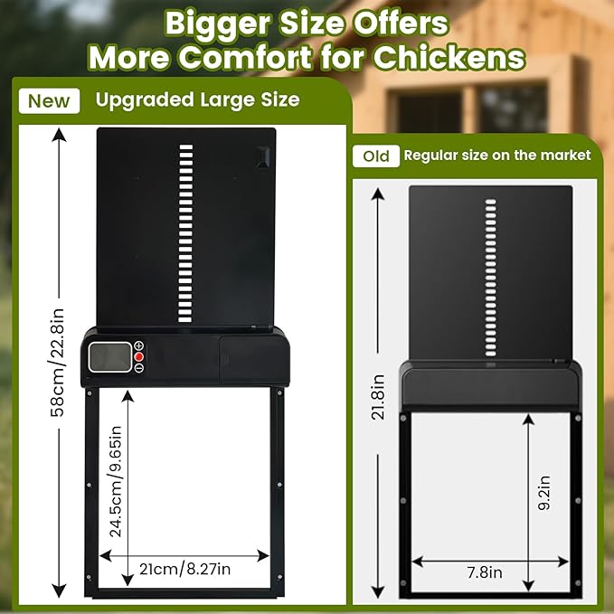 Automatic Chicken Coop Door, Chicken Automatic Door with Manual & Timer Mode, Anti-Pinch Automatic Chicken Door, Aluminum Alloy & LCD Screen