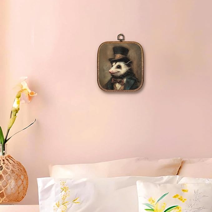 Hxlac Vintage Opossum Rectangular Wall Art Framed, Dark Moody Opossum Rectangular Wall Decor, Rustic Farm Animal Hanging Canvas Prints Wall Sculptures for Home Living Room Bedroom Decor, 5.7×6.5 Inch