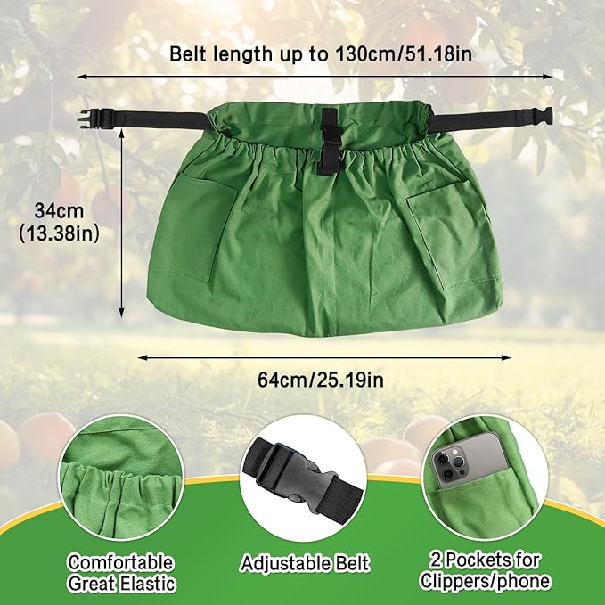 Gardening Apron Harvest Apron with Pockets, Green Garden Apron, Adjustable Waist Belt