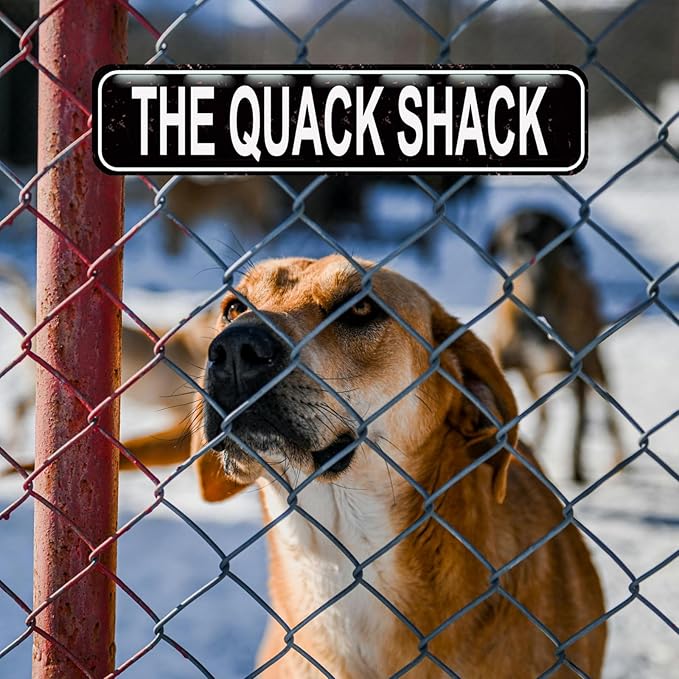 Quack Shack Retro Metal Tin Sign - Duck Waterfowl Chicken Coop Decor, Rustic Street Sign, Door Name Plate Plaque for Farmhouse Pub, Bar, Home Wall Art 16x4 Inch (black)