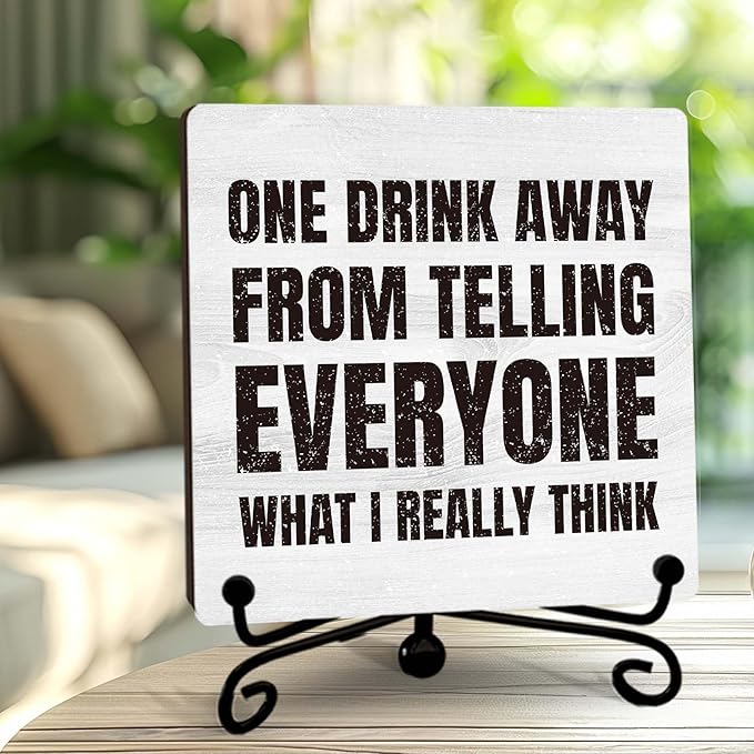 Funny Bar Sign, Wedding Gifts for New Couple Family Sign, 5 Inch Rustic Wooden Plaques for Farmhouse Bar Table Decor - A15
