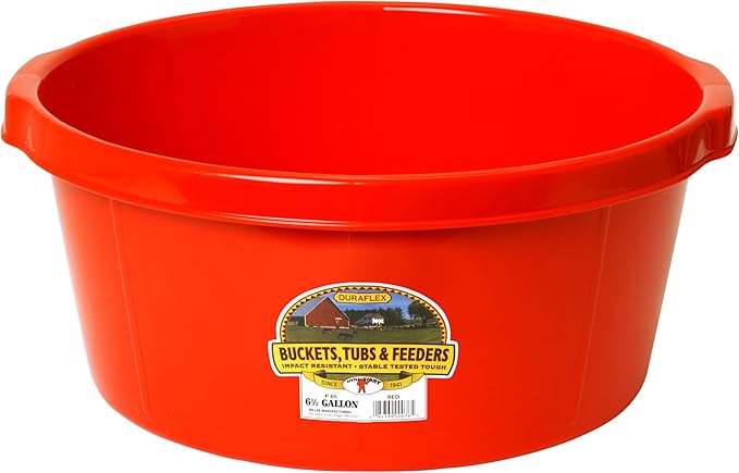 Little Giant® Plastic All-Purpose Tub | Pond Feed Tub | Durable Plastic Livestock Feeding Pan with Hand Grips | Made in USA | 6.5 Gallons | Red