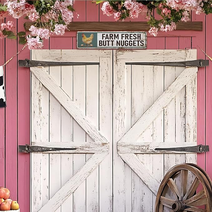 Farm Decor, Farm Fresh Butt Nuggets Sign, 15.8x4 inches, Chicken Metal Tin Signs, Retro Aluminum Sign for Home Garden Outdoor Yard Farmhouse, Vintage Wall Decor Art