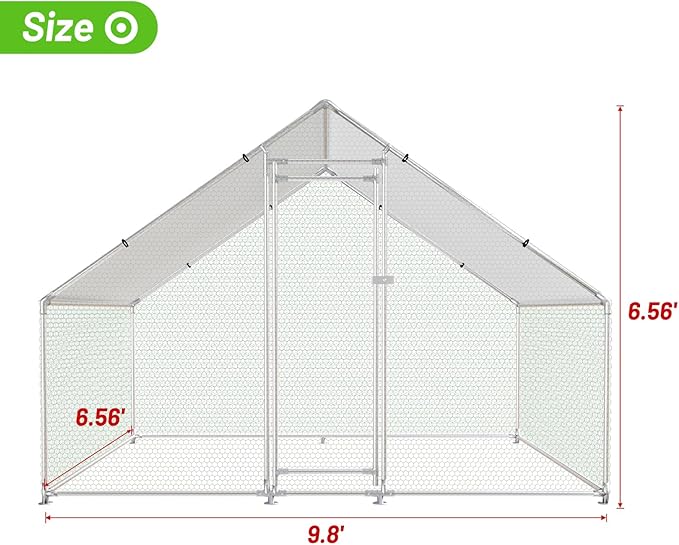 Large Metal Chicken Coop Walk-in Poultry Cage with Water-Resident and Anti-UV Cover Duck Rabbit Cat House Outdoor Chicken Run Pen with Spire Shaped Cage