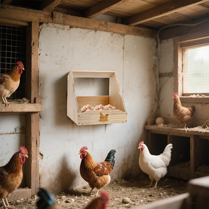 Chicken Nesting Box, 15"x13.5"x15" Wooden Chicken Coop with Pad, Wall-Mounted Nest Box for Laying Eggs, Large Single Compartment Hen Laying Boxes for Duck, Bird, Dove, Poultry, Farm