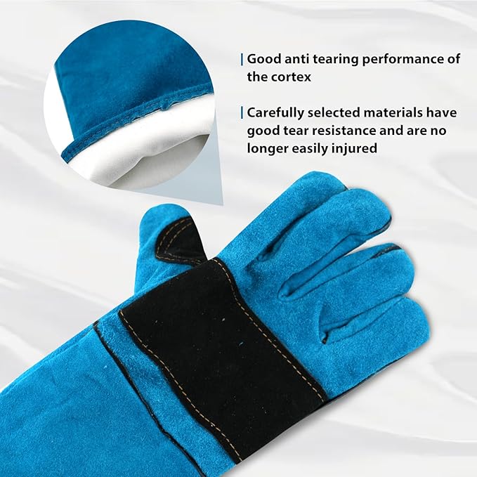 23.43inch Animal Handling Gloves, Animal Control Gloves Bite Resistant Snake Proof Cowhide Reinforced Leather Protection Dog Training Glove for Cats Scratch Reptiles Birds Falcon Grabbing