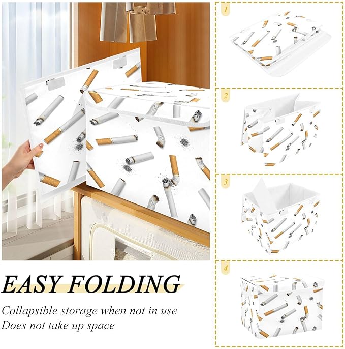 Scattered Smoke Pattern Storage Bins with Lids Foldable Storage Basket with Handles Collapsible Large Fabric Organizer Containers for Clothes Shelves Closet Office Home
