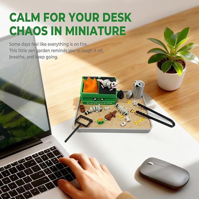 Dumpster Fire Zen Garden for Desk, Funny Mini Desktop Zen Sand Garden Kit, Funny Office Desk Accessory Stress Relief Gifts for Coworkers, Bosses, Friends, Birthday