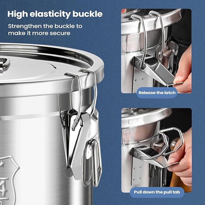Airtight Food Storage Containers, 20cm Stainless Steel Rustproof Bin, 6L Kitchen Organization for Rice Grain Cereal Sugar Snack Oil Milk, 7.87 Inch Large Metal Canister, Home Apartment Pantry, 1pc