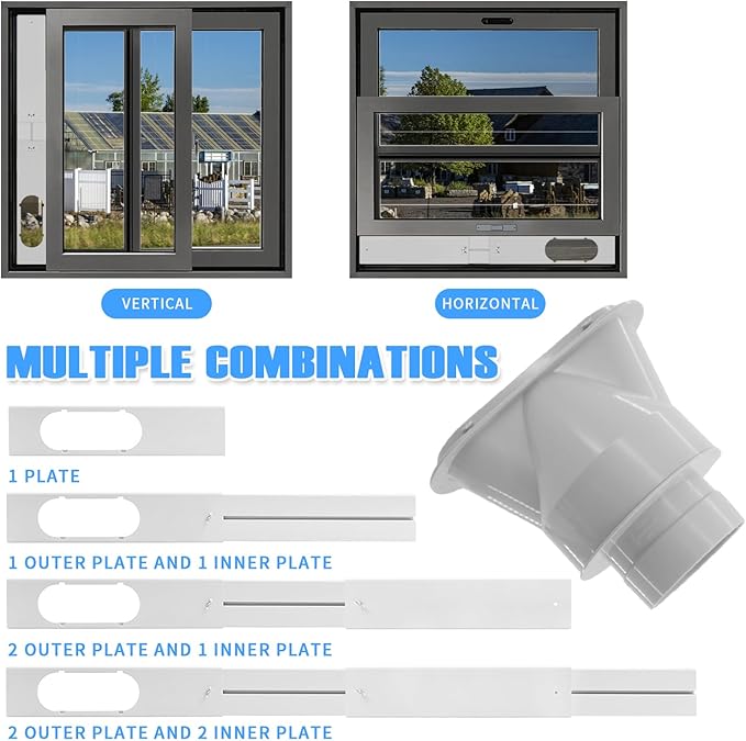 Dryer Vent Window Vent Kit with 4" Hose, Adjustable Window Vent Kit with 4 Inch 5FT Dryer Vent Hose and 4", 5'' Couplers For dryer, HVAC Ducts, Ducted Fans, Portable AC Or Dryers in Homes, Grow Tents