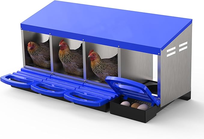 Metal Chicken Nesting Box with Easy-Collect Tray & Lid – 3/4/2x2 Compartment Heavy Duty Roll Away Nesting Boxes for Chickens, Wall Mount or Freestanding, Galvanized Steel Hen Laying Box for Coop