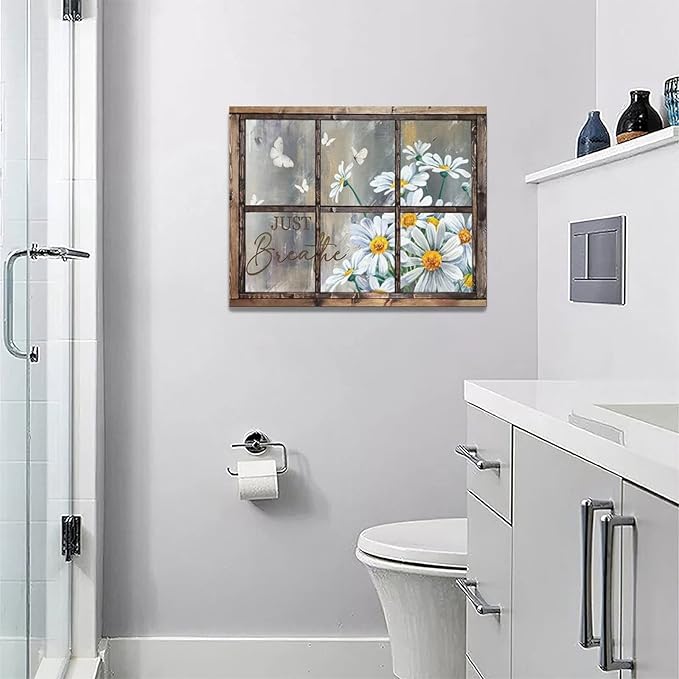 Daisy Wall Decor Rustic Flower Wall Art Farmhouse Window Daisies Pictures Bathroom Decor Country Butterfly Canvas Prints Just Breathe Artwork Home Office Decoration For Kitchen Bathroom Living Room