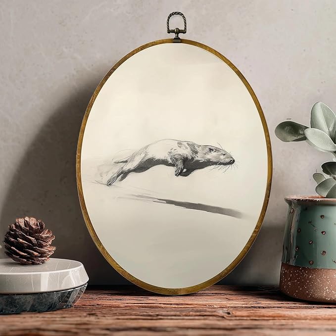 zewepri Black and White Sea Otter Drawing – Minimalist Canvas Print, 8.6×11.4″ High-Density Canvas with Pre-Installed Hook, Ideal for Bedroom, Living Room, Study, Gift for Art Lovers