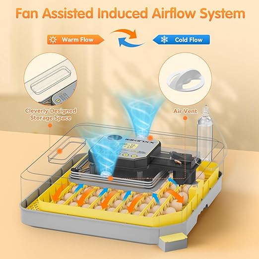 Incubator for Hatching Eggs-48 Egg Capacity, 2026 Newly Upraded Auto Egg Turner & Auto Precision Humidity Control System, 360° Clear Viewing for Chicken, Duck and Quail Eggs (Yellow)